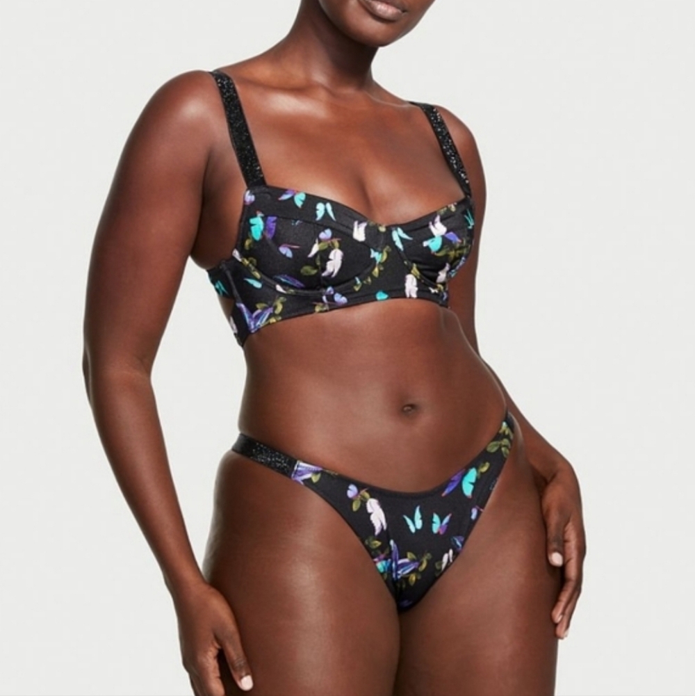 Victoria's Secret Black and Multicolor Bikini Bottom